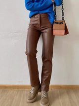 Klassiska läderbyxor för kvinnor-Bellasverige-Brun-S-Hemnix