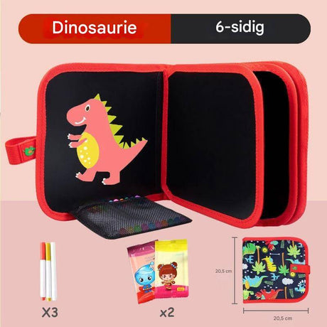 DoodleBloom – Återanvändningsbar Ritbok för Barn | Torkbar & Bärbar Kreativitet med Magisk Penna-Art & Drawing Toys-BB-Röd dinosaurie-6 sidor-Hemnix