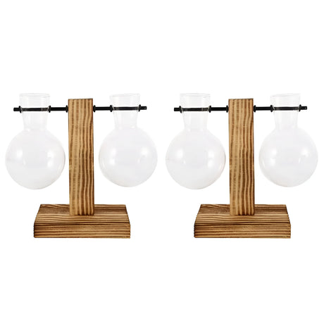 GlassHaven Vase – Hydroponiskt glasbehållare med trästativ Carvallo