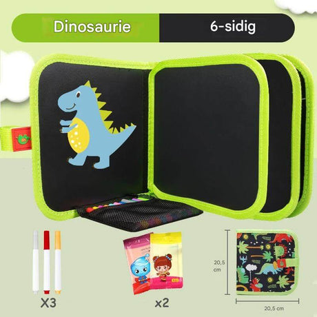 DoodleBloom – Återanvändningsbar Ritbok för Barn | Torkbar & Bärbar Kreativitet med Magisk Penna-Art & Drawing Toys-BB-Grön dinosaurie-6 sidor-Hemnix