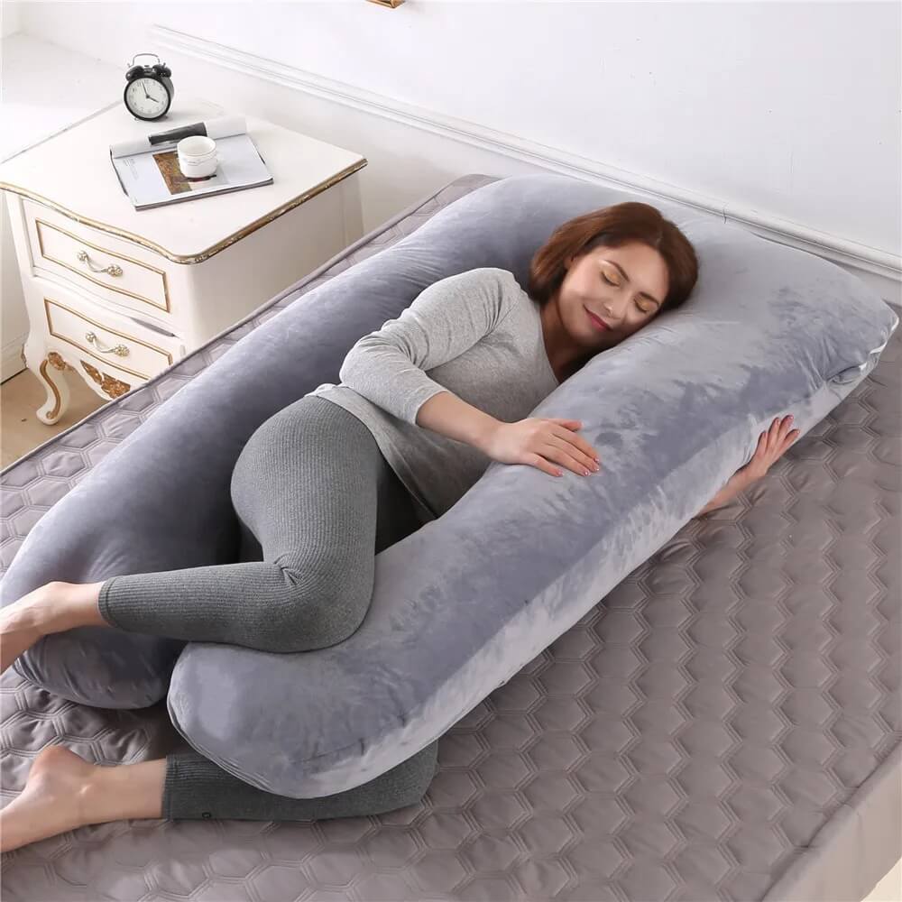 MammaLugn – U-formad Gravidkudde 130×70 cm | Komfort och Stöd för Gravida och Nyblivna Mammor-Pregnancy Pillow-BB-Mocka grå-Hemnix