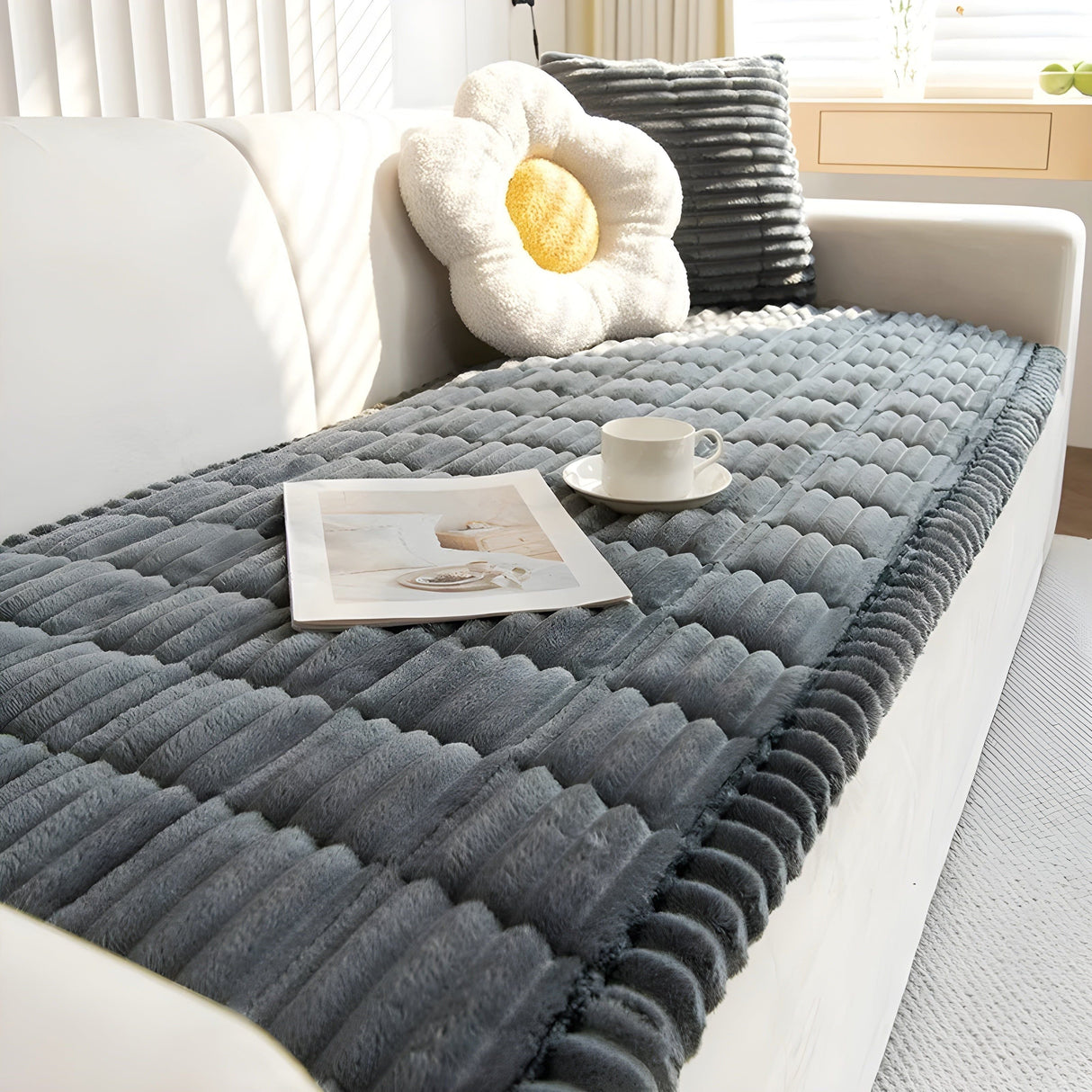 Kord Sofföverdrag – Tjockt, Rutsksäkert och Dekorativt | Perfekt Skydd för Soffa Carvallo