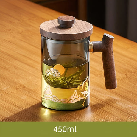 Glas te kopp med trähandtag – Värmeresistent & med tesil | Idealisk för hemmet Carvallo