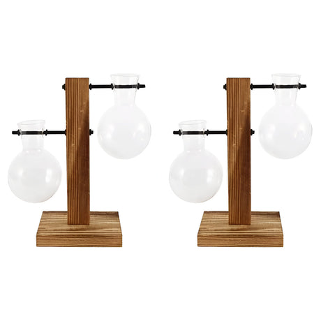 GlassHaven Vase – Hydroponiskt glasbehållare med trästativ Carvallo