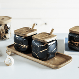 LunaMarble Krydderkrukor Set - Elegant Porslin Örter Toppar Carvallo