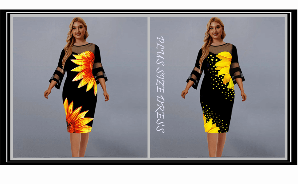 Plus storlek solros print casual klänning-Clothes for women-Hemnix-Hemnix