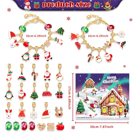 Charméa - 24 Dagars Smyckesadventskalender för Flickor och Kvinnor med Julberlocker och Armband-Adventskalender Jul-BB-Guld-Hemnix