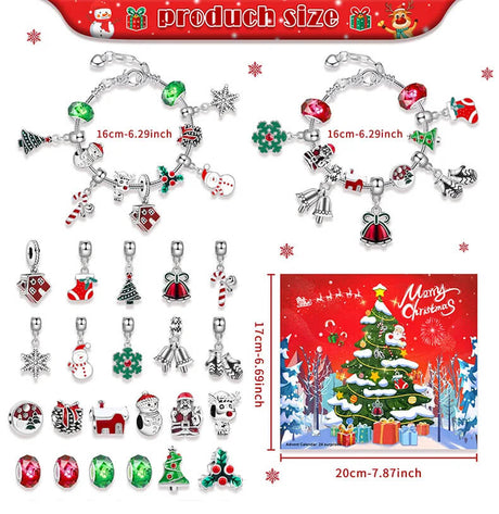 Charméa - 24 Dagars Smyckesadventskalender för Flickor och Kvinnor med Julberlocker och Armband-Adventskalender Jul-BB-Silver-Hemnix