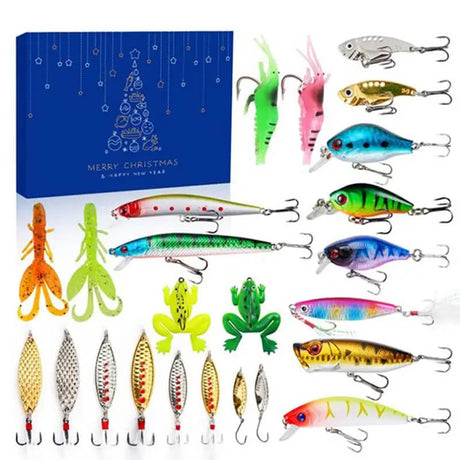 AnglerAdvent - 24 Dagars Julnedräkning Presentuppsättning med Olika Fiskedrag och Tackel-Adventskalender Jul-BB-Hemnix