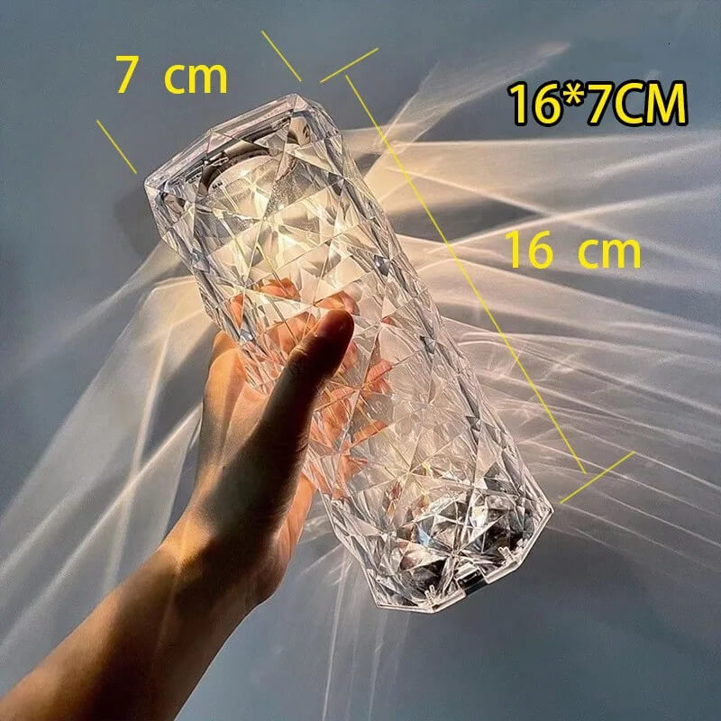 Kristallampa med 16 Färger & Diamantros LED-lampa – Touch & Fjärrkontroll USB Uppladdningsbar, Romantisk Stämning för Hemmet-Inomhusbelysning-BB-Small (16x7cm)-Hemnix