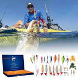 AnglerAdvent - 24 Dagars Julnedräkning Presentuppsättning med Olika Fiskedrag och Tackel-Adventskalender Jul-BB-Hemnix