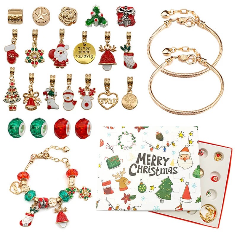Lyxig Smyckes-Adventskalender för Barn – 24 Luckor med Armband och Berlocker för DIY Julsmycken-Adventskalender Jul-BB-Hemnix