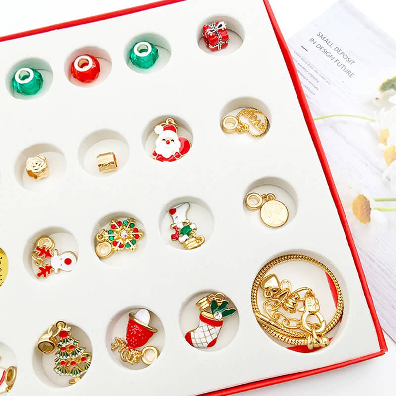 Lyxig Smyckes-Adventskalender för Barn – 24 Luckor med Armband och Berlocker för DIY Julsmycken-Adventskalender Jul-BB-Hemnix