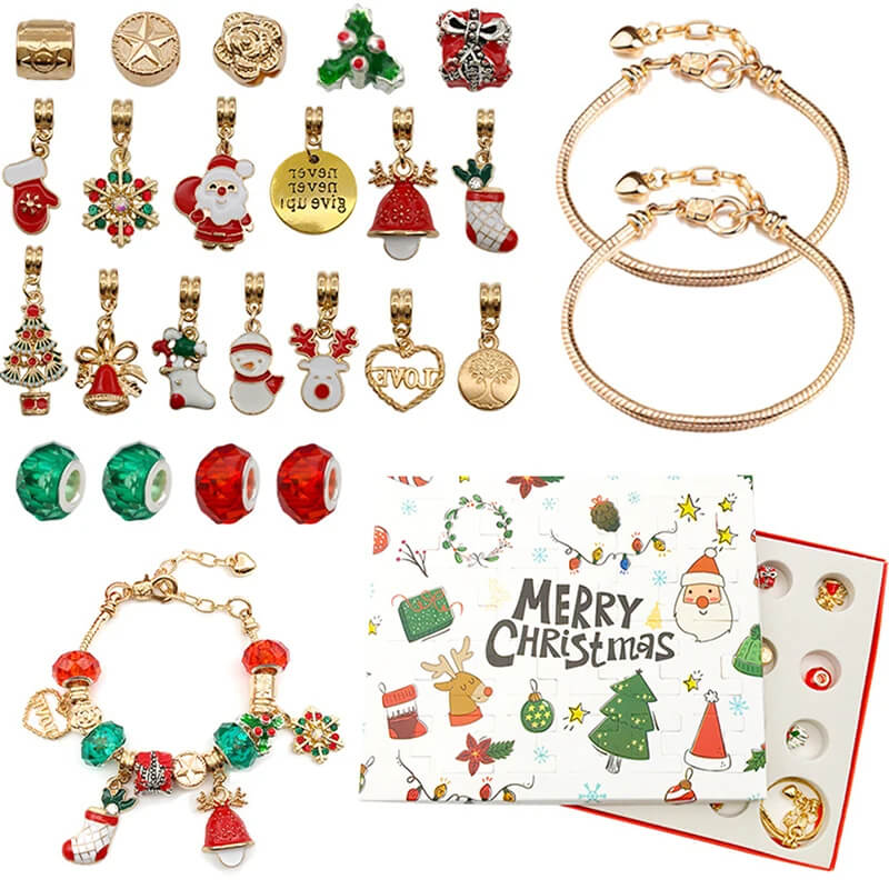 Lyxig Smyckes-Adventskalender för Barn – 24 Luckor med Armband och Berlocker för DIY Julsmycken-Adventskalender Jul-BB-Hemnix