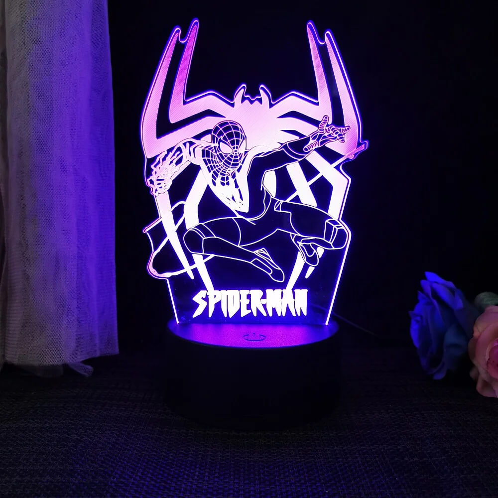 3D Superhjälte LED Nattlampa med Fjärrkontroll | 16 Färger & Touch – USB & Batteridriven Akryllampa för Barn & Gamingrum-Barn-BB-Spindelmannen 4-Hemnix