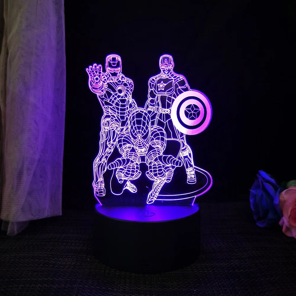 3D Superhjälte LED Nattlampa med Fjärrkontroll | 16 Färger & Touch – USB & Batteridriven Akryllampa för Barn & Gamingrum-Barn-BB-Flera Superhjältar-Hemnix