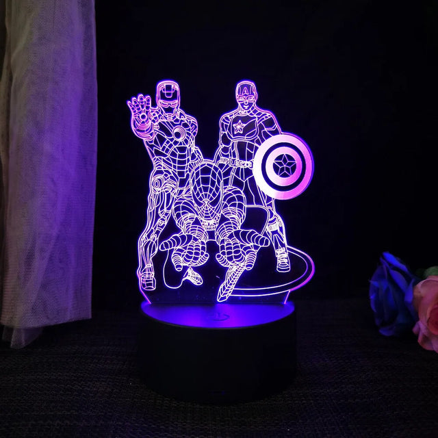 3D Superhjälte LED Nattlampa med Fjärrkontroll | 16 Färger & Touch – USB & Batteridriven Akryllampa för Barn & Gamingrum-Barn-BB-Flera Superhjältar-Hemnix