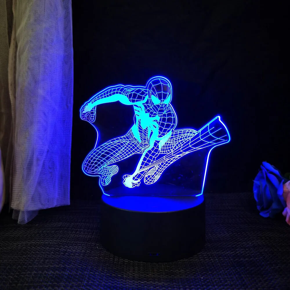 3D Superhjälte LED Nattlampa med Fjärrkontroll | 16 Färger & Touch – USB & Batteridriven Akryllampa för Barn & Gamingrum-Barn-BB-Spindelmannen 1-Hemnix