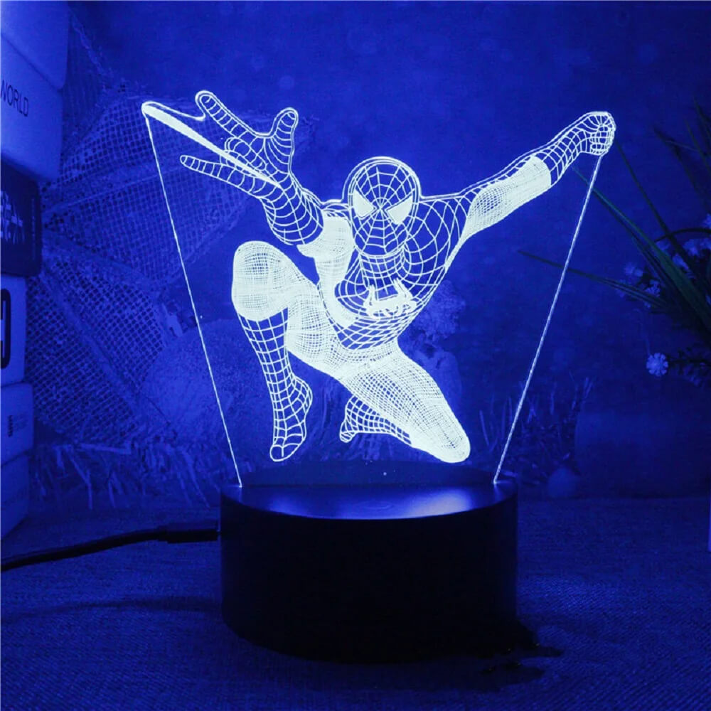 3D Superhjälte LED Nattlampa med Fjärrkontroll | 16 Färger & Touch – USB & Batteridriven Akryllampa för Barn & Gamingrum-Barn-BB-Spindelmannen 2-Hemnix