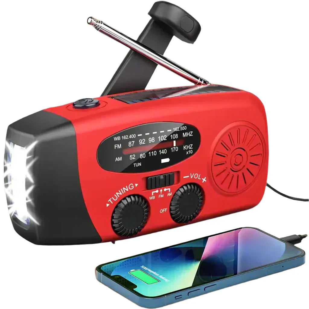 Nödsituation solradio med vev – Bärbart dynamoradio med powerbank och LED-ficklampa Carvallo