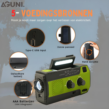 Carvallo AllSafe Multifunktions-Nödradio | 4000 mAh Powerbank | Sol, Veva, USB & Batteri | LED-Ljus & SOS-Alarmering | IPX3 Carvallo