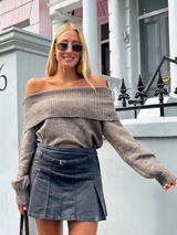 Stickad tröja med off shoulder för kvinnor