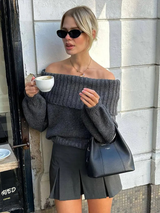 Stickad tröja med off shoulder för kvinnor