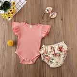 Rufsig ribbad blommig kortbyxor set-Kids-Hemnix-Hemnix