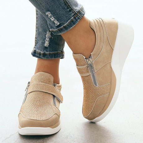 Kvinnor med dragkedja på plattformen Sneakers-Shoes for Women-Hemnix-Beige-35-Hemnix