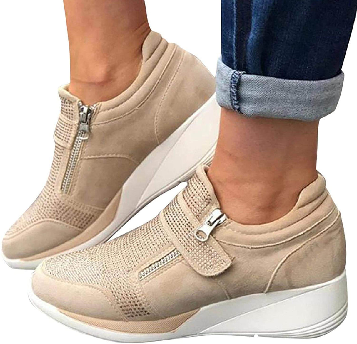 Kvinnor med dragkedja på plattformen Sneakers