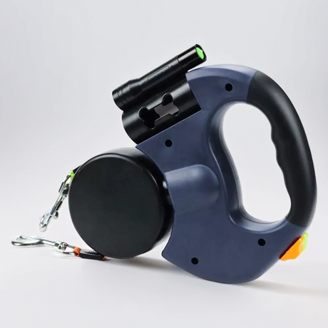 Dubbelt utdragbar hundkoppel med ficklampa och avfallshållare Carvallo