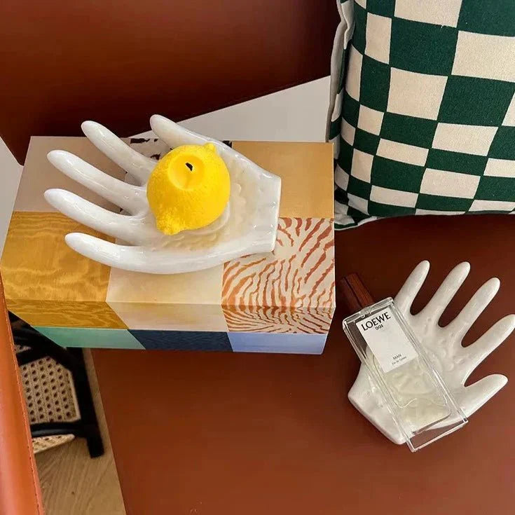 Palm Formad Keramisk Ring Samlarhållare i Koreansk Stil Carvallo