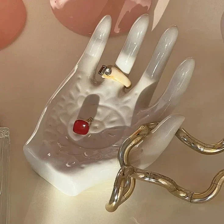 Palm Formad Keramisk Ring Samlarhållare i Koreansk Stil Carvallo