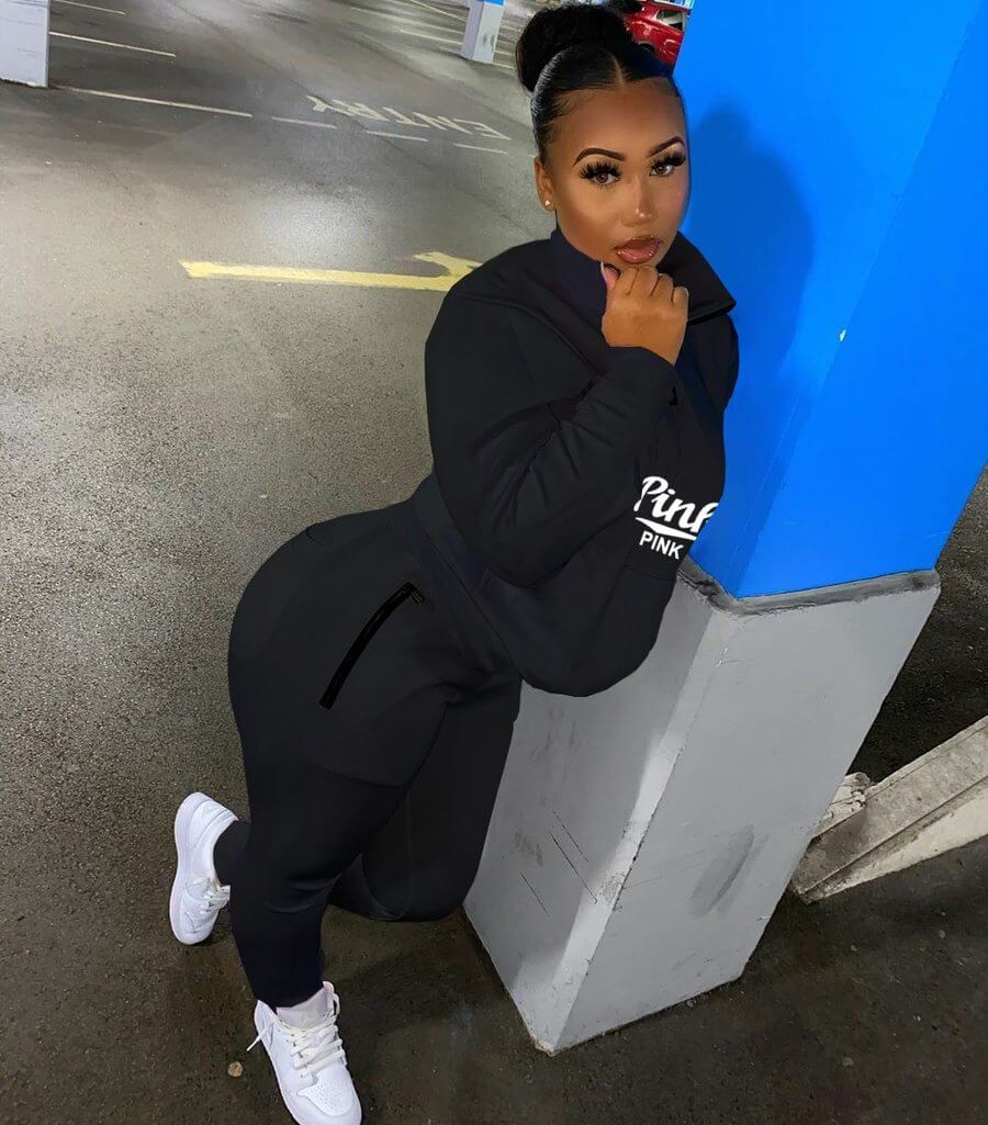 Rosa Letter Print Träningsoverall-Clothes for women-Hemnix-Hemnix