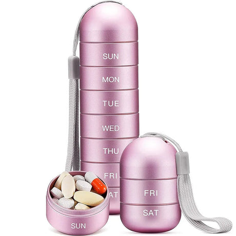 Aluminium 7 Dagars Portabel Tablet Organizer för Resa, Tablet Låda Tablet Behållare Carvallo