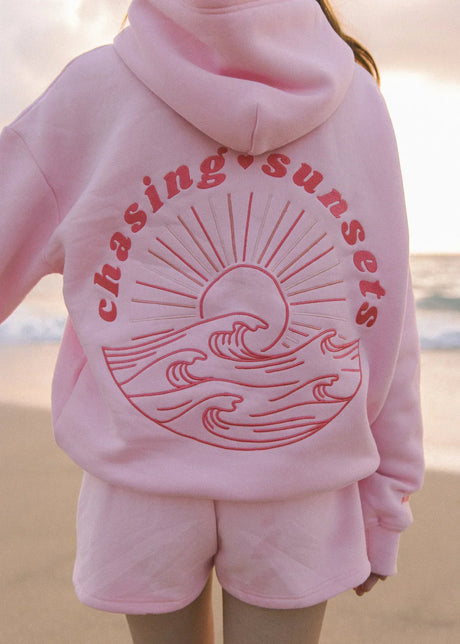 Pink palm - Hoodie med tropisk grafik-Hemnix-Rosa Solnedgång-XS-Hemnix
