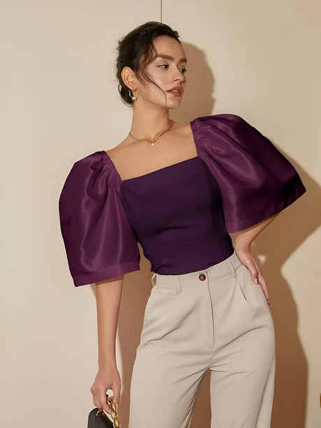 Dam Blus Fyrkantig Halsringning Elegant Polyester Hemnix