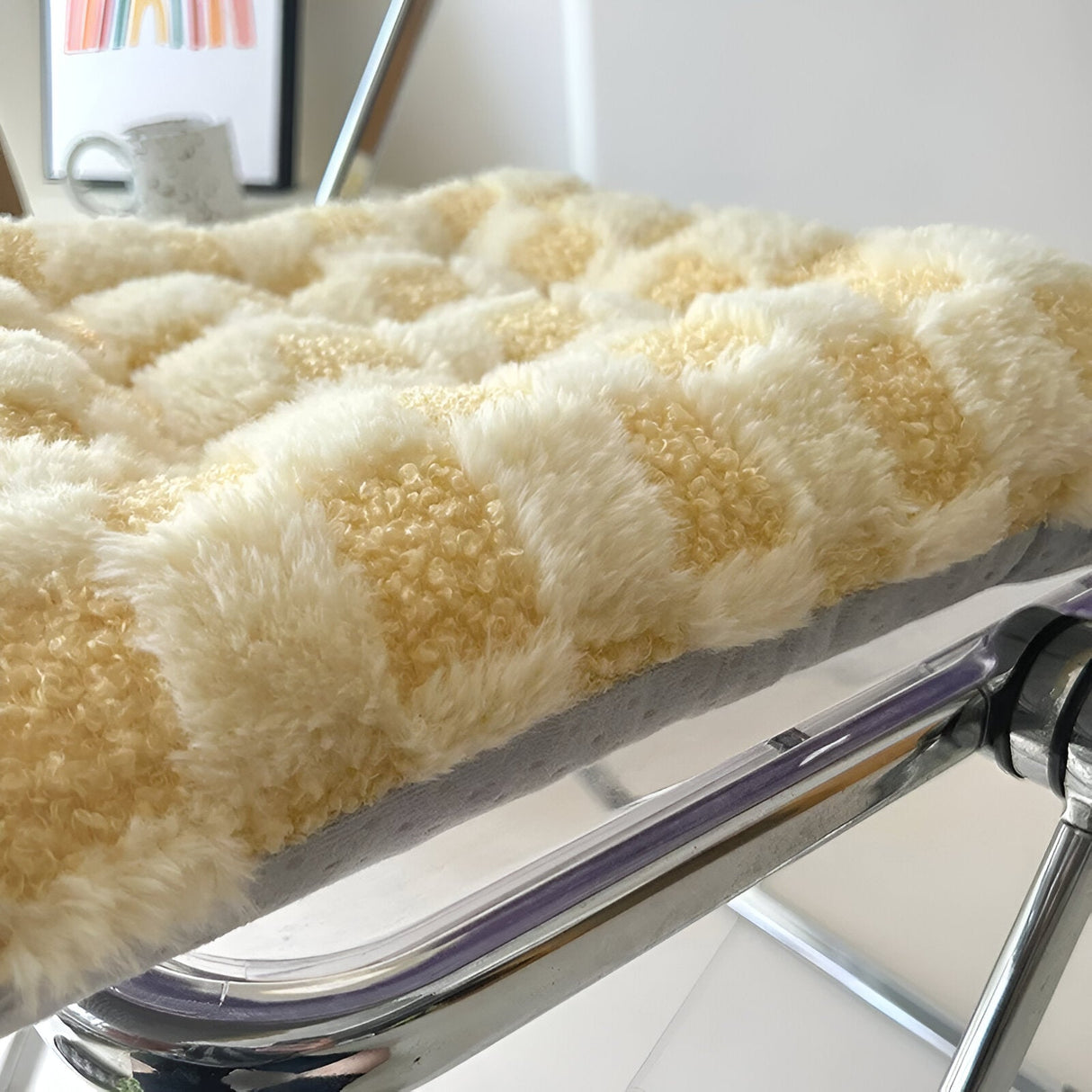 Plush Rutad Stolskudde - Mjuk Bomull Fyllning, Fyrkantig Design Carvallo