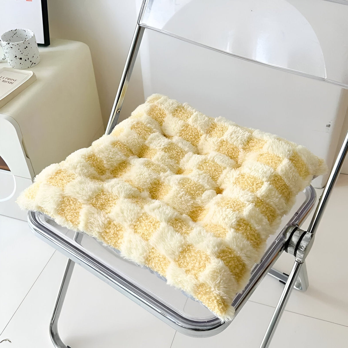 Plush Rutad Stolskudde - Mjuk Bomull Fyllning, Fyrkantig Design Carvallo