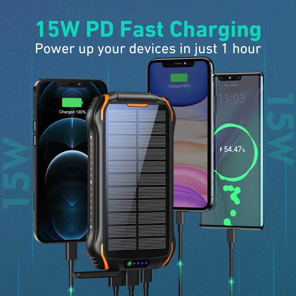 Powerbank Solar Snabbladdning Utomhus Vattentät Carvallo