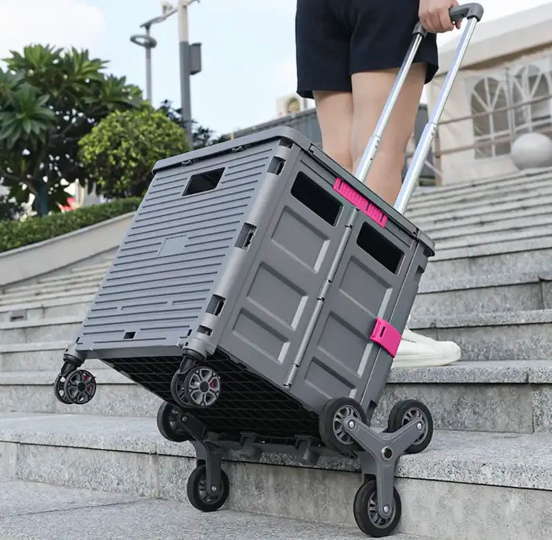 Hopfällbar Dragvagn med Trappklättrare-VaruZ-Medium 45 L-Grå/Rosa-Hemnix