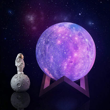 Färgförändrande månlampa med trähållare och fjärrkontroll Carvallo