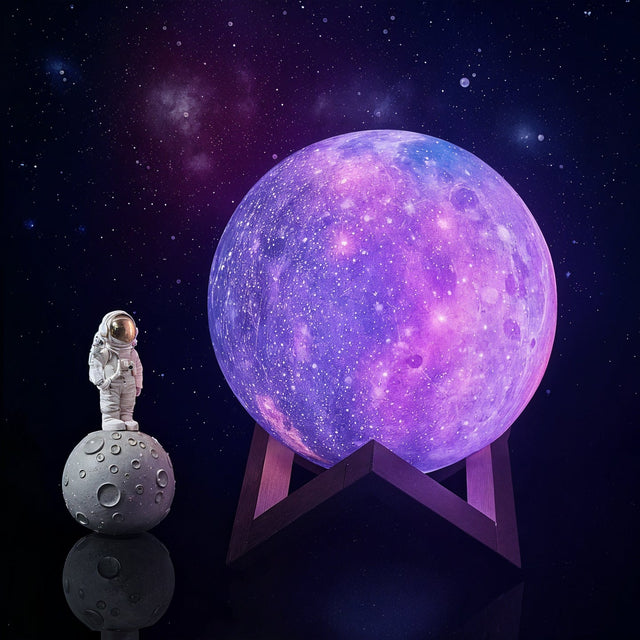 Färgförändrande månlampa med trähållare och fjärrkontroll Carvallo