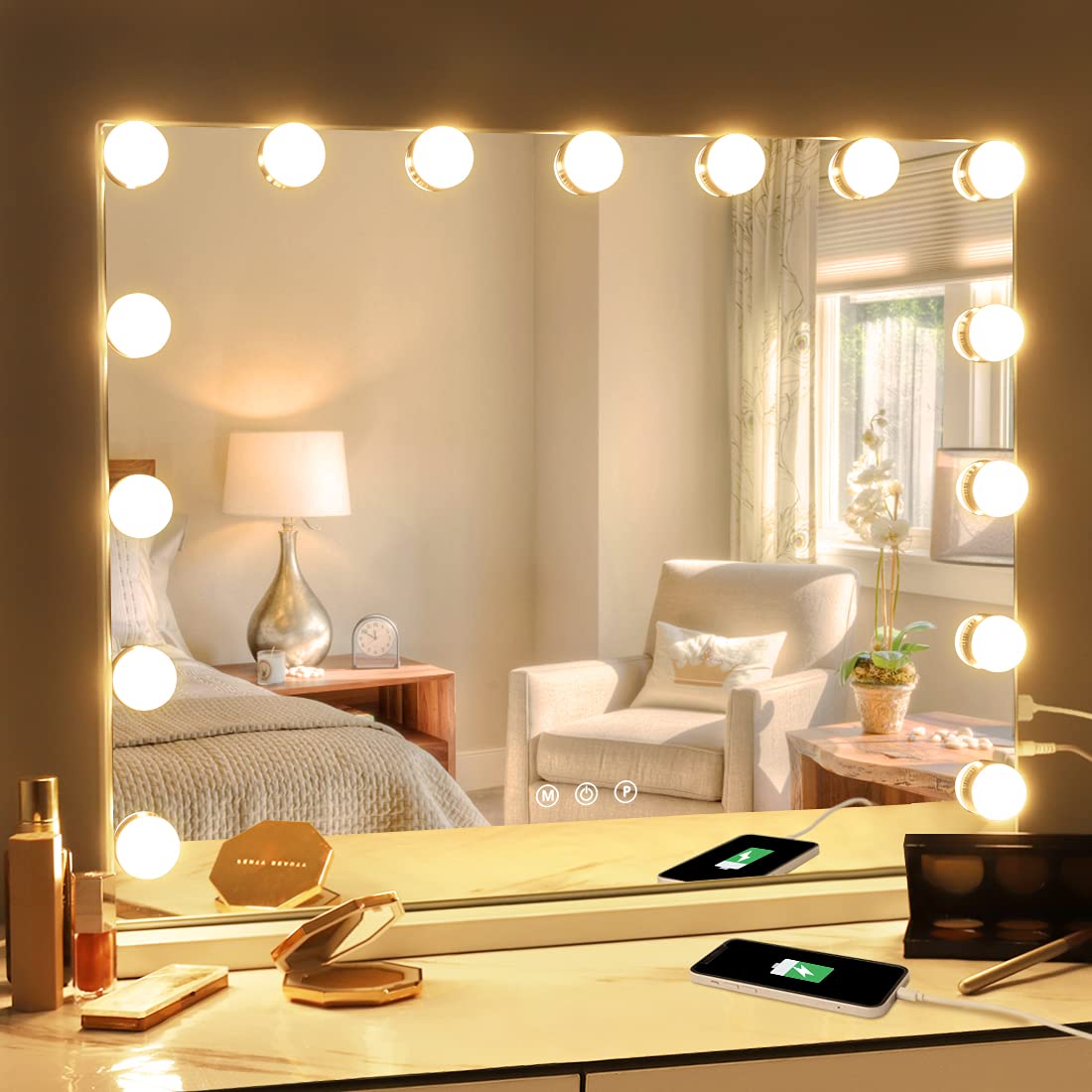RoyaleGlow LED Makeup Mirror Lights – Dimbar & Justerbar 3-Färgers Sminkbelysning Carvallo