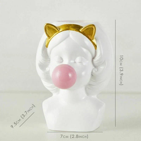 Söt Bubbelgum Flicka Keramisk Ansiktsvase för Leken Heminredning Carvallo