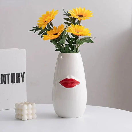 Vacker Röd Läppar Porslinsvas Modern Keramisk Blomkruka Carvallo