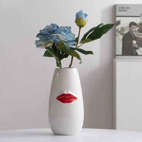 Vacker Röd Läppar Porslinsvas Modern Keramisk Blomkruka Carvallo