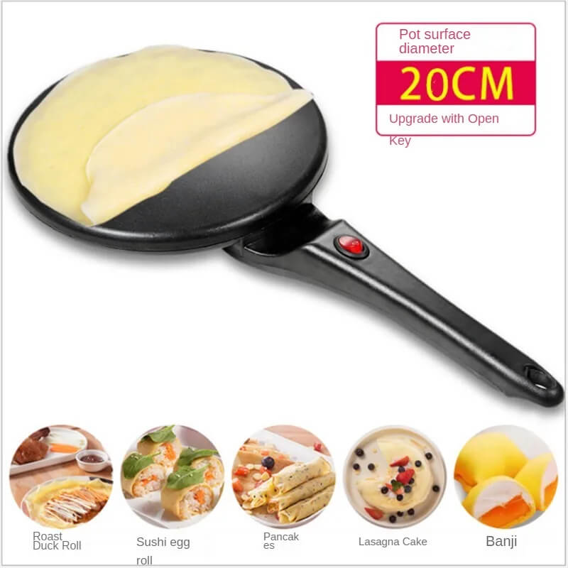 Elektrisk Crêpes- och Pannkaksmaskin – Non-Stick Stekpanna (20 cm) med Temperaturkontroll | För Tortilla, Wraps, Frukost & Tunnbröd-Köksutrustning-BB-Hemnix