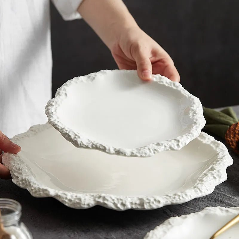 Rock Pattern Edged Ceramic Serving Plate for Stylish Dining Carvallo