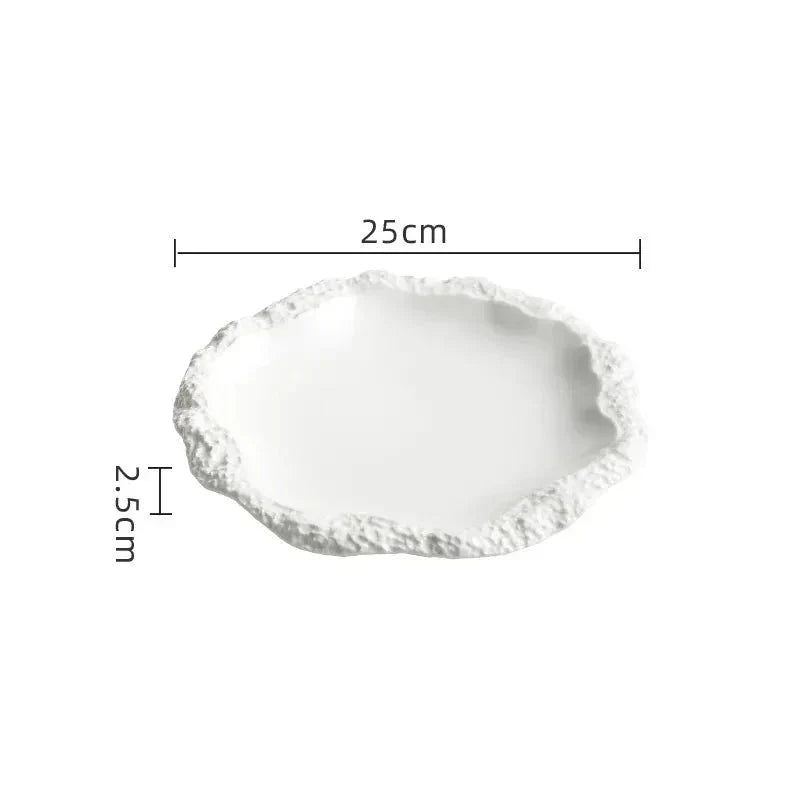 Rock Pattern Edged Ceramic Serving Plate for Stylish Dining Carvallo